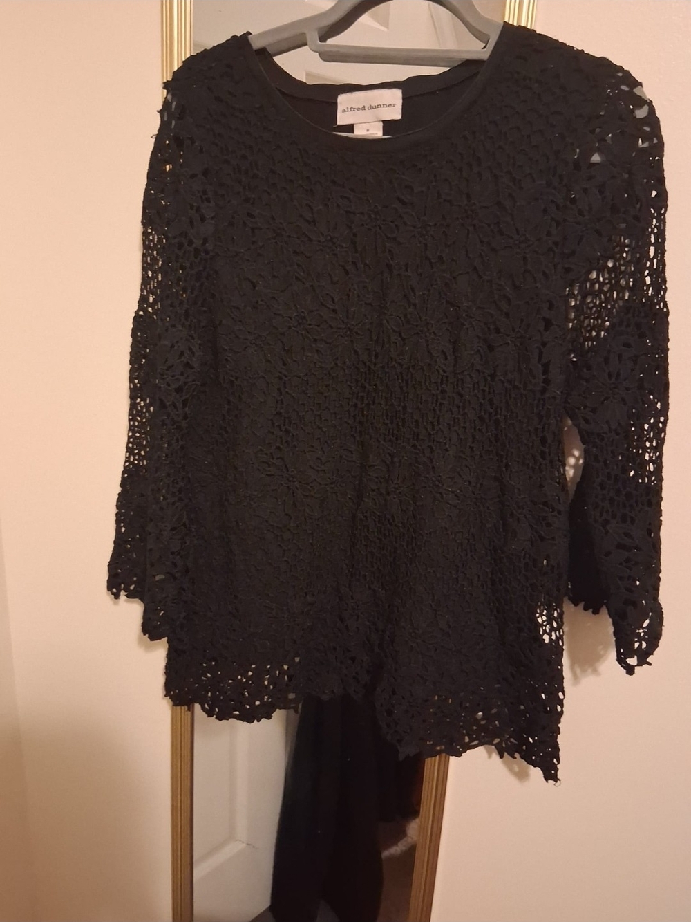 Alfred Dunner Black Crochet Lace Top